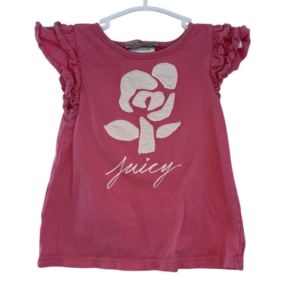 Y2K Juicy Couture Baby Pink Rose Ruffle Sleeve Tunic Top 12-18 M Designer Cute‎